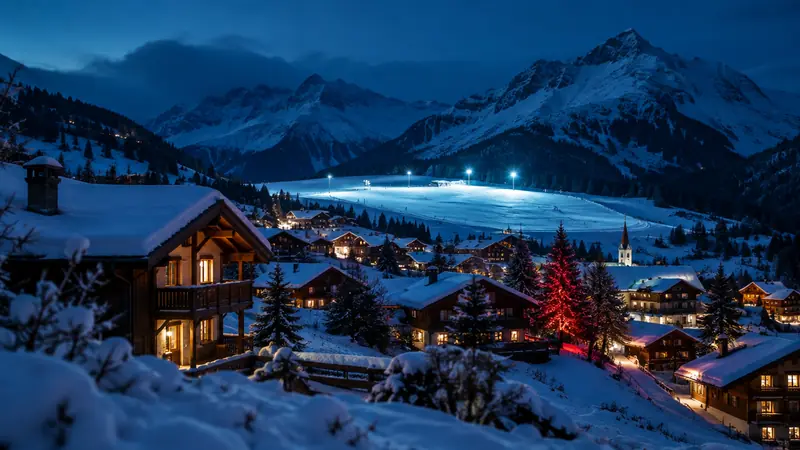Verschneites Seefeld zur blauen Stunde