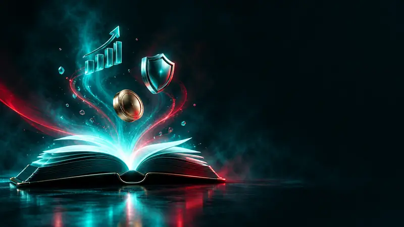 Ratgeber: Buch mit aufsteigenden Symbolen